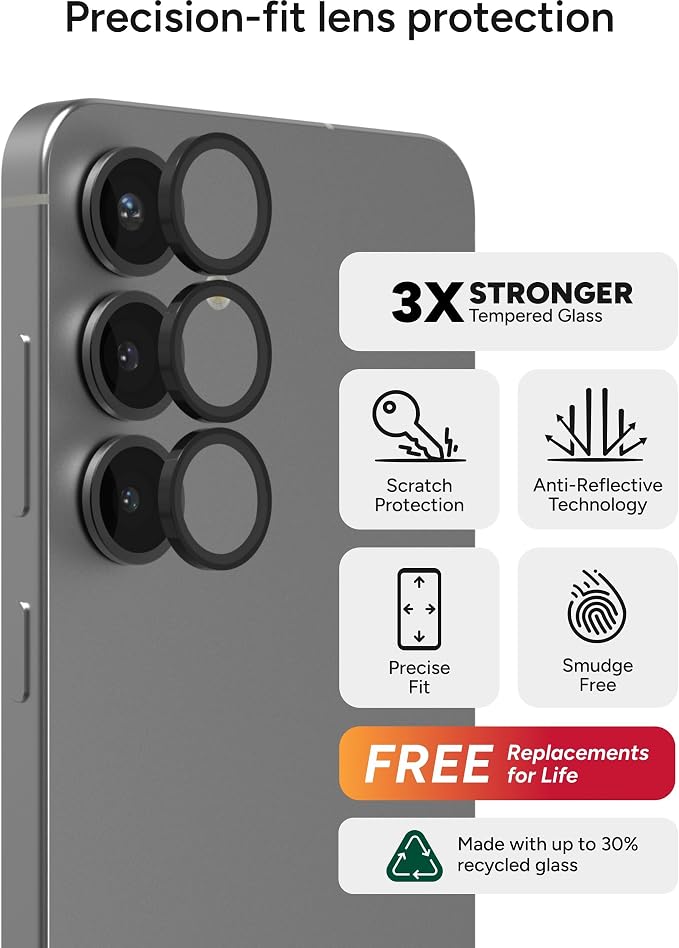 ZAGG Glass Elite Anti-Reflective Samsung Galaxy S25 Camera Lens Protector – Anti-Glare Technology, Maximum Impact & Scratch Resistance, Smudge-Free Surface, Recycled Materials - Image 2