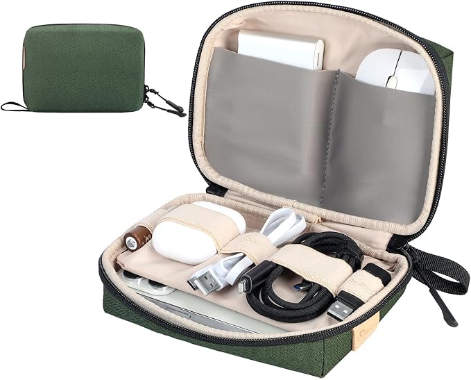 SIMTOP Electronics Travel Organizer, Compact Charger Case | Soft padded polyester helps protect cables, power banks, adapters and earbuds from light splashes and daily scratches by SIMTOP