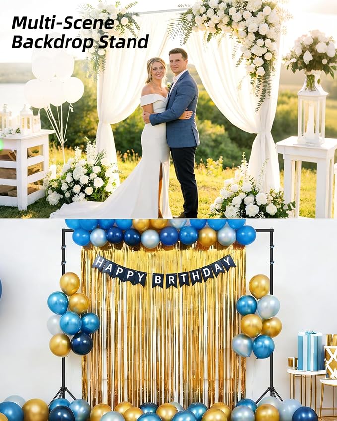 Hemmotop Adjustable Backdrop Stand 10x8.5ft Heavy Duty | With 2 Sandbags, 7 Widths, Assembles to T-Shaped Stand, for Banner, Projector Screen, Balloon, Ideal for Wedding, Birthday - Image 4
