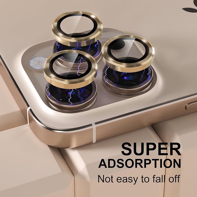Misea Compatible for iPhone 16 Pro/iPhone 16 Pro Max Camera Lens Protector | 9H Tempered Glass Ultra HD Bling Camera Screen Protector Cover Metal Individual Ring Decoration Accessories, Gold - Image 6