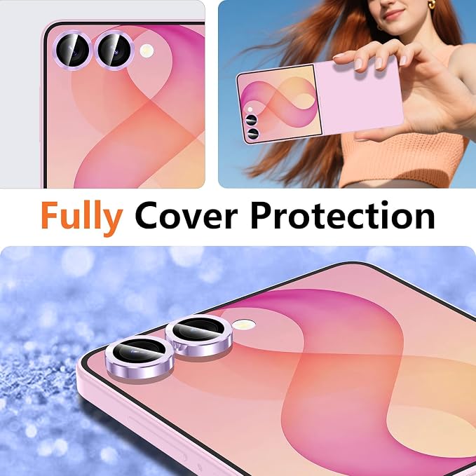 for Samsung Galaxy Z Flip 8 Camera Lens Protector, Individual Metal Ring Tempered Glass Lens Cover, [Strong Adsorption] Scratch Resistant Ultra-Thin HD Clear Lens Cover, 1 Set-Purple - Image 8