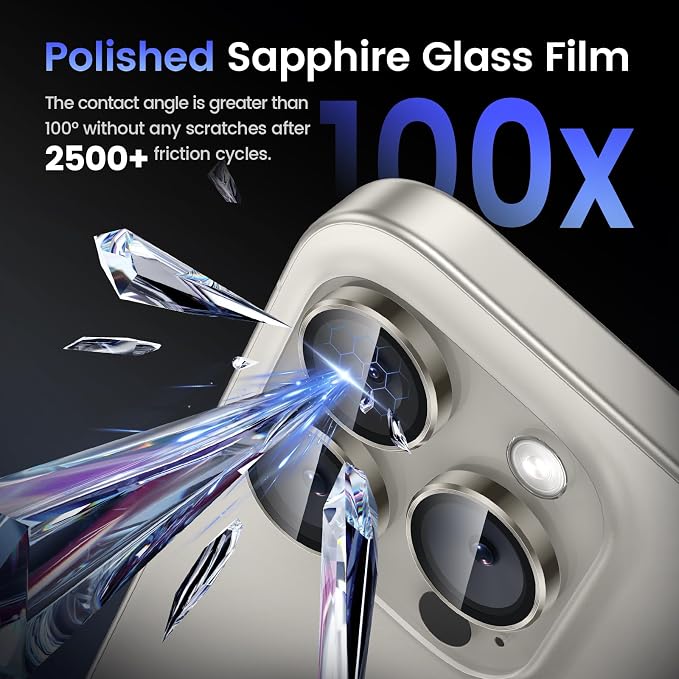 Tensea Camera Lens Protector for iPhone 16 Pro Max/16 Pro/15 Pro Max/15 Pro | Metal Aluminum Alloy Tempered Glass Cover Camera Screen Protector Accessories, Case Friendly - Image 6
