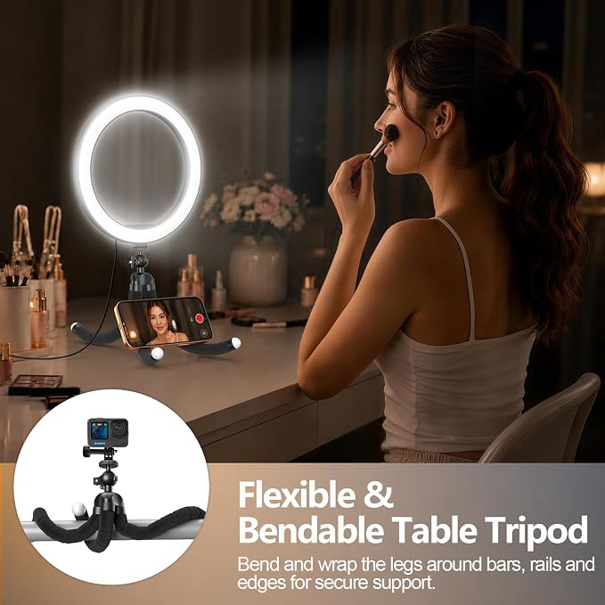 EMART 10'' Ring Light with 55'' Extendable Tripod Stand & Phone Holder | 16 RGB Colors Modes, 10 Dimmable Levels LED Circle Selfie Lights with Wireless Remote for Makeup, Streaming, YouTube, TikTok - Image 6