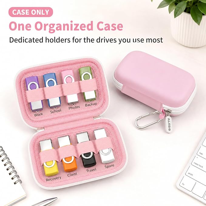 ALKOO Flash Drive Case USB Storage Case, Thumb Drive Holder, Holds 8, Black | Hard Shell, 8 Elastic Slots for USB Drives and SD/Memory Cards, Portable Travel and Office Organizer, Case Only, Black - Image 2