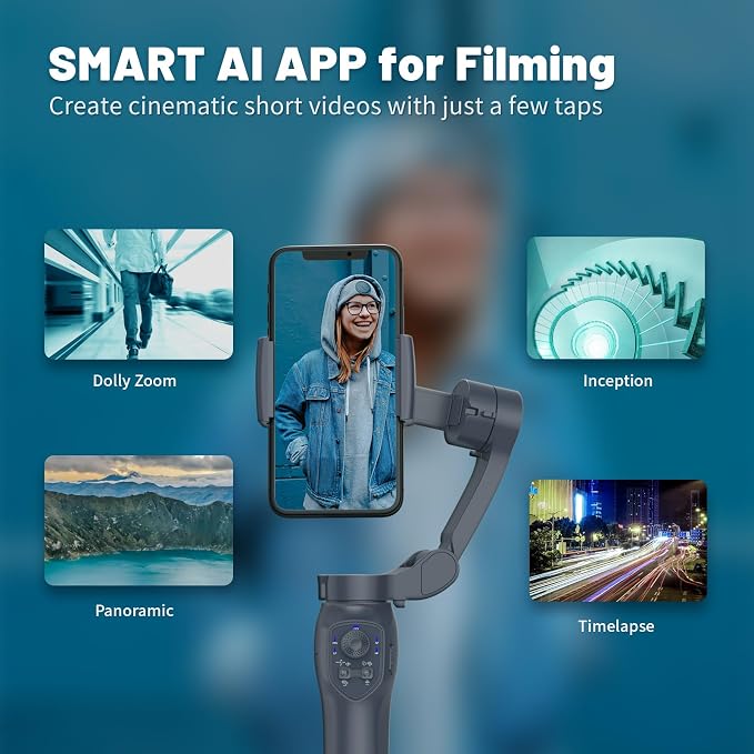 COMITOK L7C Pro, Gimbal stabilizer for iPhone, Phone Stabilizer for Video Recording with Face/Object Tracking, 3-Axis Gimbal for Android & iPhone 15 Pro Max, Foldable Phone Gimbal Vlog Recording - Image 6
