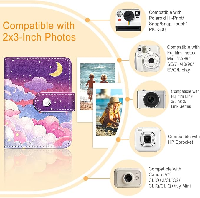 Night Sky Moon Small Photos Album for 2x3 Inch Films, 56 Pockets | Mini Cute Picture Book, Wallet Size, for Polaroid Fujifilm Instax Mini Instant Camera Printer, Kpop Photocard Binder Holders - Image 3