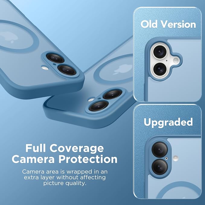 CAPRARO for iPhone 16 Case, Compatible with MagSafe | Upgraded [Full Camera Protection] Protective Translucent Matte Women Girl Magnetic Phone Case Cover, Cloud Blue - Image 6
