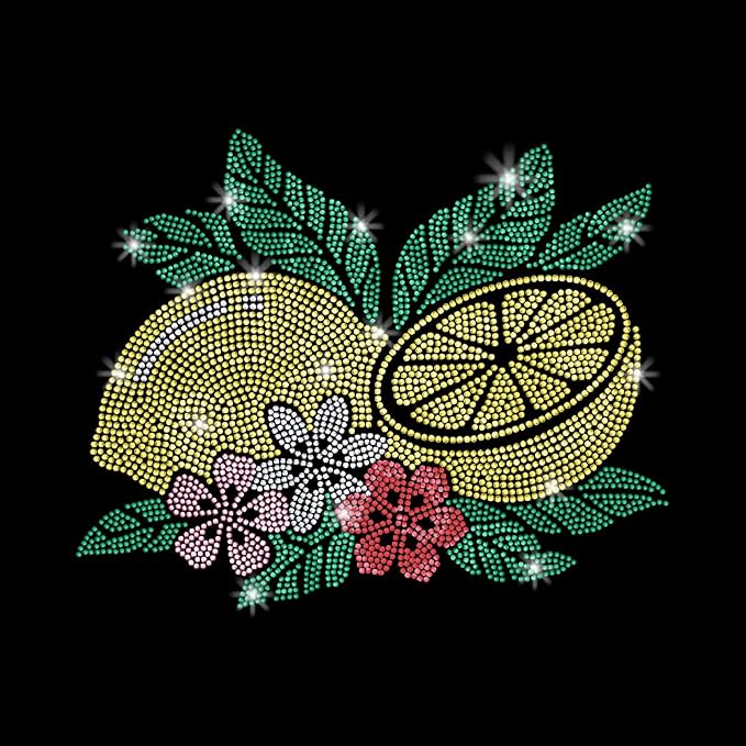 1 Pc Fresh Lemon Floral Iron on Rhinestones Transfer, Summer Fruit Hotfix Iron on Patch Transfer Decals Crystal Heat Transfer Clothing Repair Decor for T-Shirt Hat Jacket Party Decor by GOMAKERER