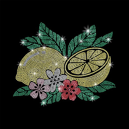 1 Pc Fresh Lemon Floral Iron on Rhinestones Transfer, Summer Fruit Hotfix Iron on Patch Transfer Decals Crystal Heat Transfer Clothing Repair Decor for T-Shirt Hat Jacket Party Decor by GOMAKERER