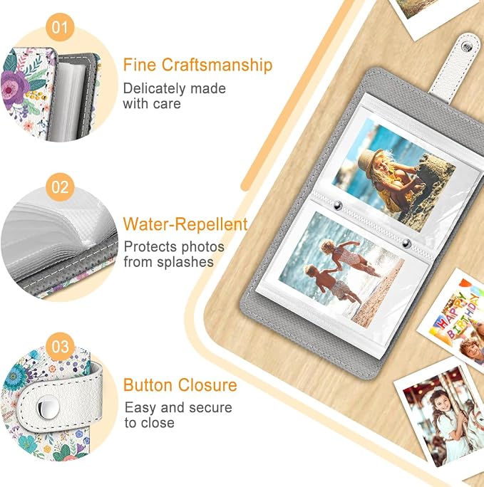 Spring Floral Small Photos Album for 2x3 Inch Films, 56 Pockets | Mini Cute Picture Book, Wallet Size, for Polaroid Fujifilm Instax Mini Instant Camera Printer, Kpop Photocard Binder Holders - Image 4