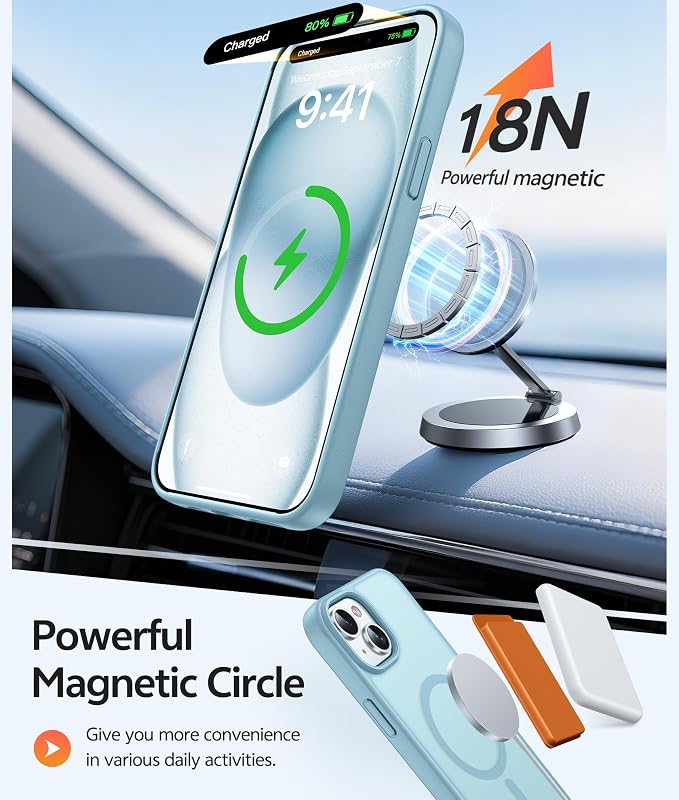 FNTCASE for iPhone 15/14/13 Case, Fit for Magsafe, Glass Screen Protector | Translucent Matte, Magnetic Phone Cases, 14FT Military Grade Drop Protection, Slim Shockproof Protective Cover, Teal - Image 3