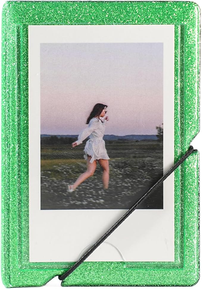 2x3 Instax Mini Photo Album, 28 Pockets. Glitter Green, 1PK | Portable Wallet Size Album Stores 2x3 inch Instant Photos. Fits Polaroid, Instax Mini, Kodak Mini Prints and Zink. by GoldbarleyDesign