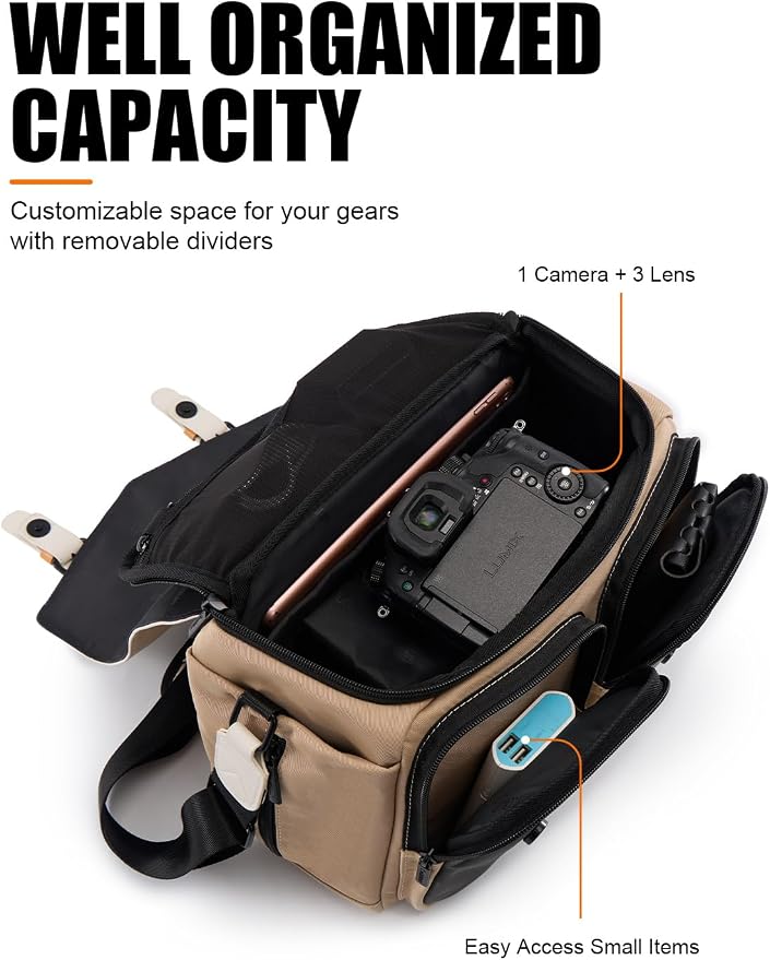 Cwatcun Large Camera Messenger Bag, Crossbody Case with Tripod Holder | Camera Shoulder Photography Bag for Men/Women for Canon, Nikon, Sony, Fuji DSLR/SLR/Mirrorless Cameras, Lens and Accessories - Image 2