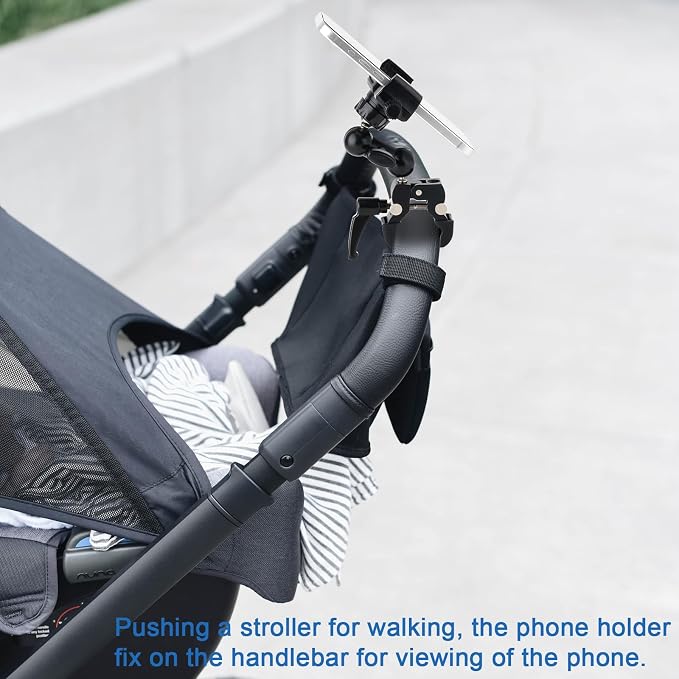 Mippko Phone Holder Clamp Mount for Treadmill/Spin Bike/Baby Stroller/Golf Cart/Music Stand/Microphone Stand/Handlebar,Compatible with 3.5~7.5" iPhone/Smartphone,360°Adjustable Aluminum Alloy Mount - Image 4