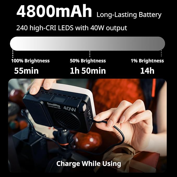 SmallRig RM 40C Portable RGB LED Video Light, Mini Camera Fill Light | 2500K-10000K CRI 96 TLCI 99, 4800mAh, LCD Display, for TikTok YouTube Content Creators Photographer Gifts - 5359 - Image 3