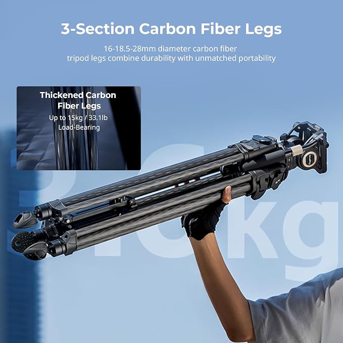 SmallRig AD-50 Max Heavy Duty Video Tripod, 68.5" Carbon Fiber Lightweight Tripod with FreeSpeed One-Step Height Adjustment, Fluid Head, Dual-Mode QR Plate, Load up to 17.6lb - Image 4
