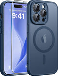 FNTCASE for iPhone 14 Pro Max Case, Fit for Magsafe, Glass Screen Protector | Full Camera Protection, Translucent Matte, 14FT Military Grade Drop Proof, Shockproof Protective Phone Cover, Blue by FNTCASE