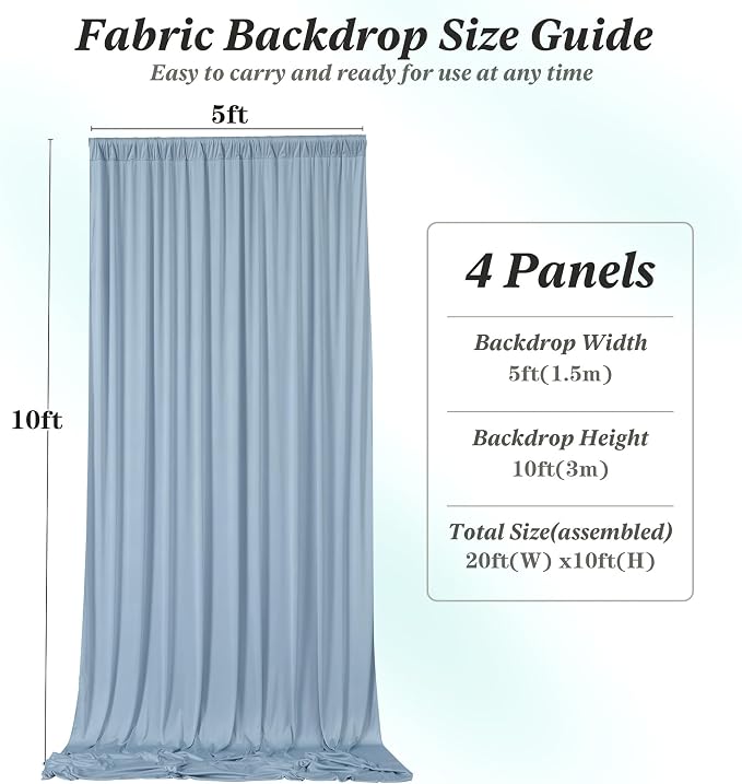 20 ft x 10 ft Wrinkle Free Dusty Blue Backdrop Curtain for Parties, 4 Panels 10ft Polyester Dusty Blue Photo Backdrop Drapes for Graduation Birthday Wedding Party Stage Curtains - Image 7