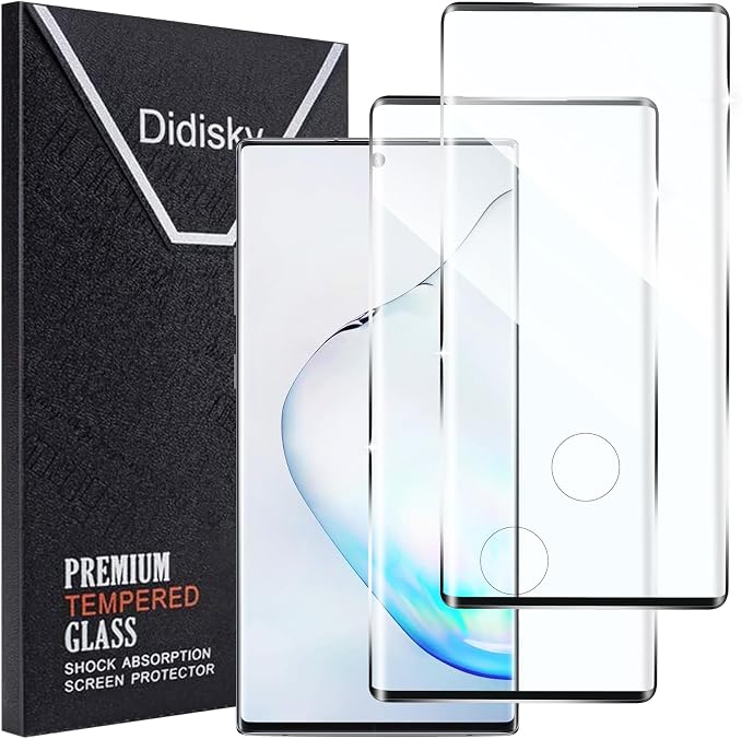 Didisky 2 Pack Screen Protector for Samsung Galaxy Note 10 Tempered Glass, 3D Curved Full Coverage,Bubble Free, Anti Scratch,Easy to Install,HD Clear,9H Hardness by Didisky