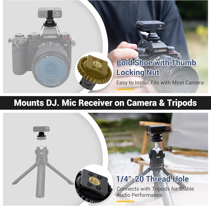 JJC Anti-Slip Cold Shoe Mount Adapter for DJI Mic 2 Receiver,with 1/4"-20 | with Tighten Knob for Stable Mounting,Durable ABS Cold / Hot Shoe Adapter,for DSLR Camera Tripod Vlogging Video Recording - Image 3