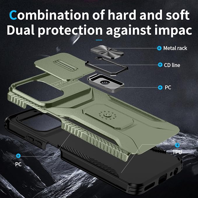 for Moto G 5G 2025 Case,with Sliding Camera Lens Cover,HD Screen Protector,360° Rotating Ring Kickstand,AYMECL Military-Grade Shockproof Protective Cover for Motorola Moto G 5G 2025,Army Green - Image 4