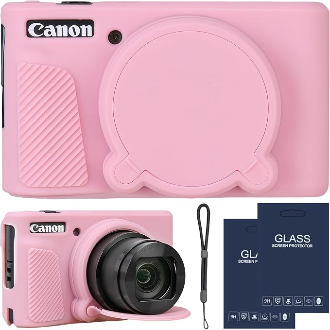 Camera Case for Canon PowerShot SX740/ SX730 Digital Camera, SX740 HS Case | Soft Silicone Protective Case Removable Lens Cover, Comes with 2 Screen Protectors and 1 Wrist Strap. (Pink) by SZHSYJY