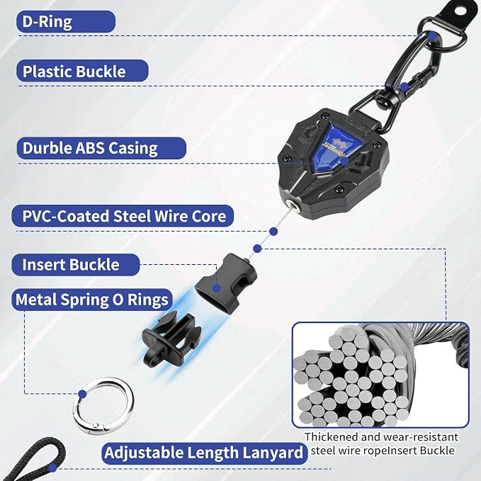 CB Mic Holder, 2pcs Retractable CB Radio Microphone Hanger with 28" Stainless Steel Cord, Heavy-Duty Mic Tether with Adjustable Mount Kit & D-Ring with Screw, Perfect for Truck Drivers - Image 2