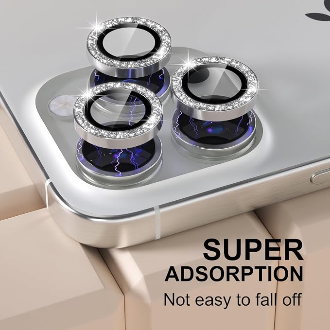 Misea Compatible for iPhone 16 Pro/iPhone 16 Pro Max Camera Lens Protector | 9H Tempered Glass Ultra HD Bling Camera Screen Protector Cover Metal Individual Ring Decoration Accessories, Silver Glitter - Image 6