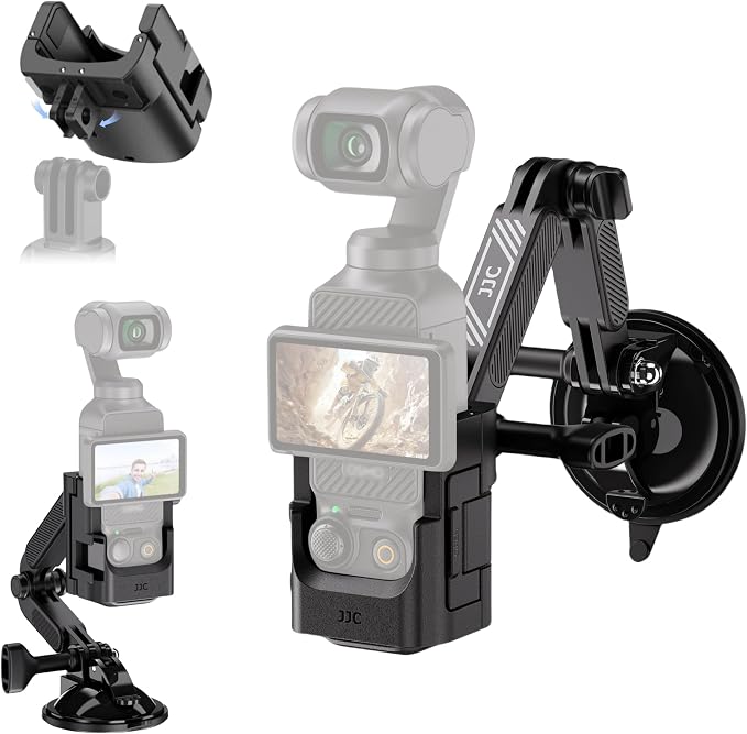JJC Suction Cup Mount for DJI Osmo Pocket 4 3 Xtra Muse,with Extension Arm | Modular Foldable Car Mount Windshield Dashboard Hood Holder with Cold Shoe Mount,Expansion Adapter,Detachable by JJC