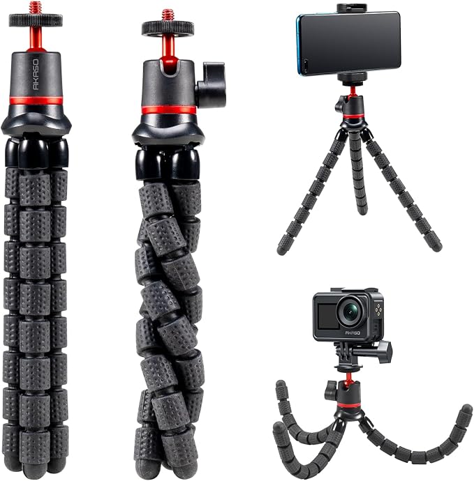 AKASO Flexible Selfie Stick Tripod for Action Camera Shooting Video Vlog | Compatible with AKASO EK7000/Brave 4/EK7000 Pro/Brave 7 LE/Brave 7/GoPro Hero 13/12/11/10/ 9/Max/DJI Osmo Action 5/4/3 by AKASO