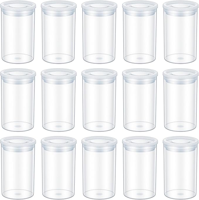 PEOVLVN 15 PCS Clear Film Canisters with Lids, Plastic Canisters with Lids 35mm Film Case Empty Small Film Cans for Keys Coins Fish Hook Film Art Beads Small Accessories Storage by Unknown