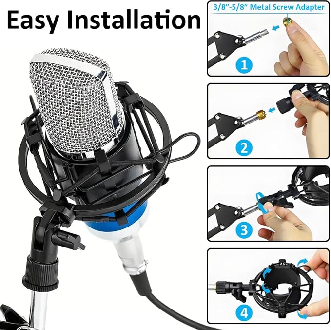 48-53mm Microphone Shock Mount Anti Vibration Mic Suspension Mount Aluminum Alloy Condenser Microphones Holder Clip with Metal Screw Adapter Isolation Absorber Studio Silver - Image 7