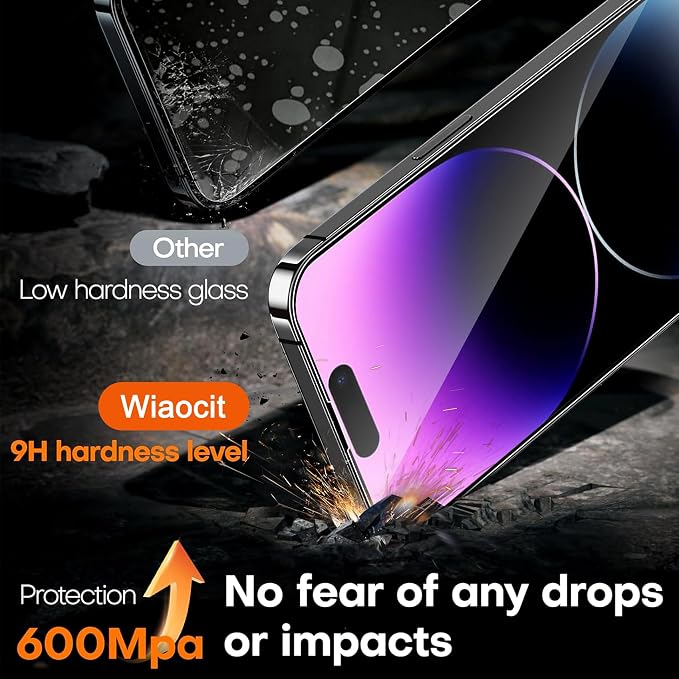 Wiaocit Tempered Glass Screen Protector for iPhone 14 Pro Max | 3+3 Pack, 9H Hardness, Camera Lens Protector, Installation Frame, Bubble Free, Case Friendly - Image 3