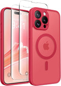 CAPRARO for iPhone 15 Pro Max Case, Compatible with MagSafe Red | Upgraded [Full Camera Protection] Shockproof Protective Slim Translucent Matte Magnetic Phone Case 6.7'', Red by CAPRARO
