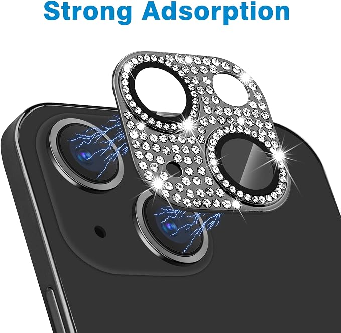 for iPhone 13 & iPhone 13 Mini Camera Lens Protector, Bling 3D Rhinestone Sparkle Diamond 9H Tempered Glass Camera Cover Anti Scratch Shockproof Metal Lens Screen Full Protective Cover - Image 3