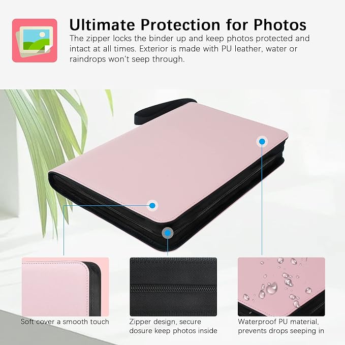 Veicevol 540-Pocket Album for Instax Mini & Polaroid 2x3 inch Photos, Pink | Designed for Instax Mini and Polaroid 2x3 Photos, Cover with Zipper Closure, Large Capacity, Holds Up to 540 Photos Securely - Image 5