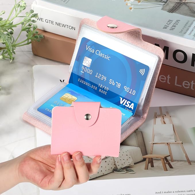 Leather Credit Card Organizer, Slim Business Credit Card Book, 24 Small Cells for Memory Cards, RFID Case Wallet, Pink Wallet Holder for Women, Debit Cards Protector Holder - Image 5