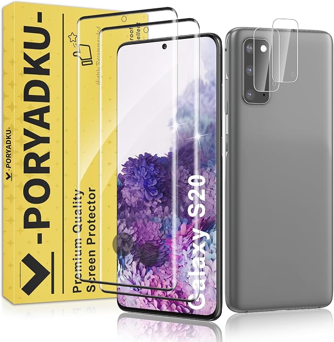 2+2 Pack for Samsung Galaxy S20 Screen Protector and Camera Protectors, Fingerprint Support, Case Friendly, Anti-Scratch, HD Clear, 9H Hardness Tempered Glass, for Galaxy S20 5G Screen Protector by JavoYion