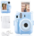 Rieibi Clear Case Compatible with Fuji Instax Mini 12 - Glitte Case Bag for Fujifilm Instax Mini 12 Instant Camera with Back Pocket, Strap and Photo Album - Glitter Blue by Rieibi