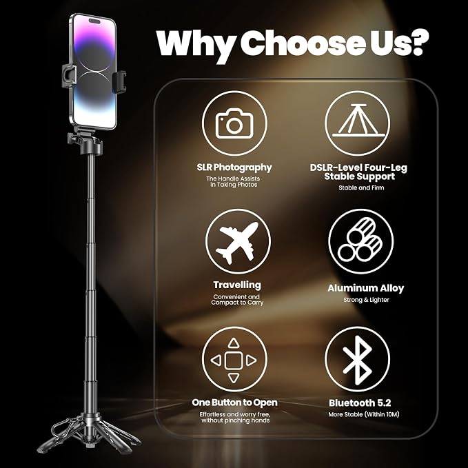 Selfie Sticks for iPhone, 4-in-1 Multi-Functional Phone Tripod with Remote Control, Pocket-Sized Mini Selfie Stick, Suitable for Photography, Live Streaming, Outdoor Travel Essentials - Image 2
