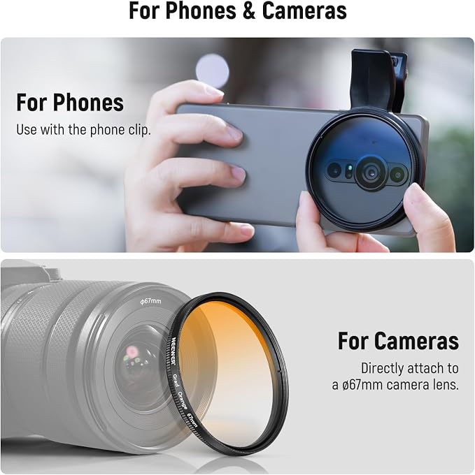 NEEWER 67mm 7 Pack ND Filter Set Compatible with Android Samsung Google Pixel Huawei Xiaomi Clip On CPL+ ND32 + Starlight + GND (Red/Orange/Yellow/Blue) Camera Lens Photography Accessories Kit, FL-P11 - Image 7