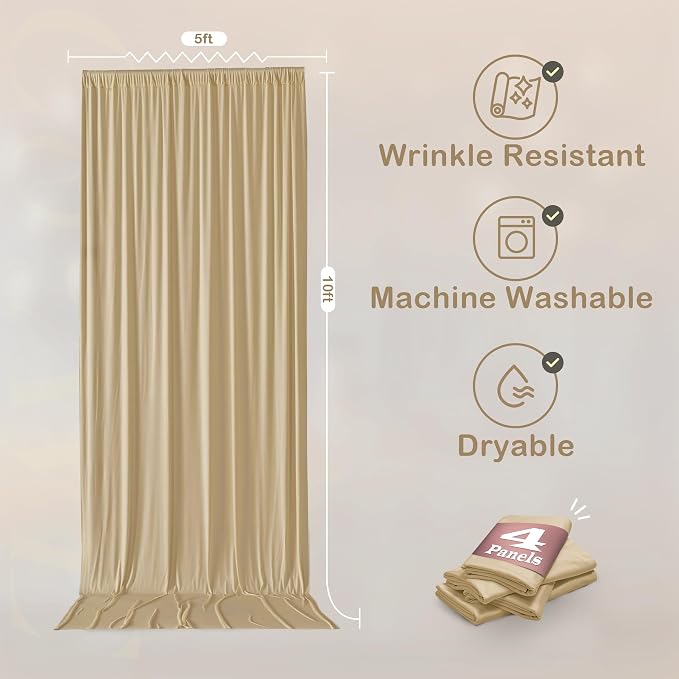 20ftx10ft Champagne Backdrop Curtains for Parties, Wrinkle Free Photo Curtains Backdrop Drapes 4 Panels Back Drop Cloth Drapery for Wedding Birthday Photography Background - Image 5