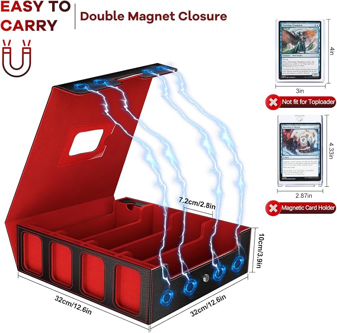 4-Row Trading Card Storage Box, Holds 3200+ Cards [US Patent], Black & Red | Large Capacity, Portable Handle & Display Windows, Compatible with MTG, Commander, Sports Cards and Other Standard TCG Cards - Image 5