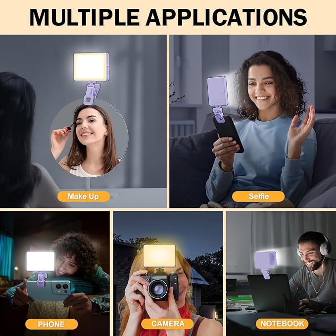 120 LED Selfie Light for iPhone, Portable Phone Light with Clip & Camera Tripod Adapter - 5000mAh Rechargeable, 3 Lighting Modes, CRI 97+ for Video Recording, TikTok, Tripod Mount Rings - Image 2