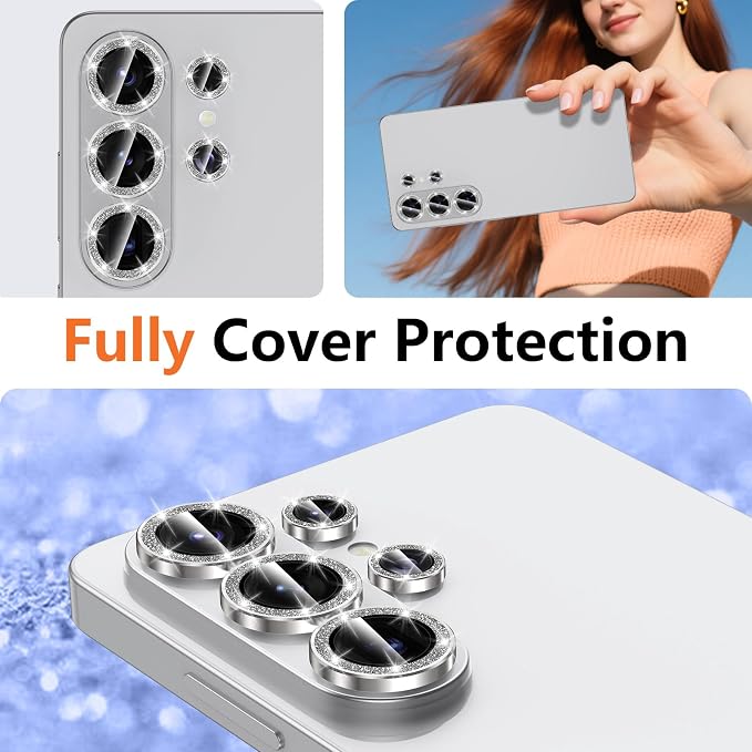 for Samsung Galaxy S26 Ultra Camera Lens Protector, Individual Metal Ring Tempered Glass Lens Cover, [Strong Adsorption] Scratch Resistant Ultra-Thin HD Clear Lens Cover, 1 Set-Gray Sparkly - Image 8