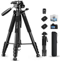 75" Camera Tripod, Aluminum Heavy Duty Camera Stand for ipad Phone, Travel Tripod with/Carry Bag/Phone Tablet Holder, Compatible with Canon Nikon Sony DSLR, Spotting Scopes, Max Load 15 Lb(Black) by ZIKZOK