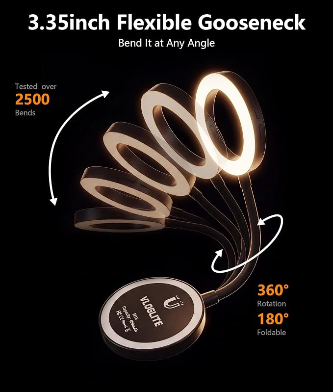 Magnetic Selfie Light,Gooseneck LED Ring Light, Portable Reading Light, Video Conference Light, 5 Brightness Levels,8 CCT Adjustable, Flexible Arm LED Lights for iPhone,iPad,Laptop,Kindle,Book - Image 5