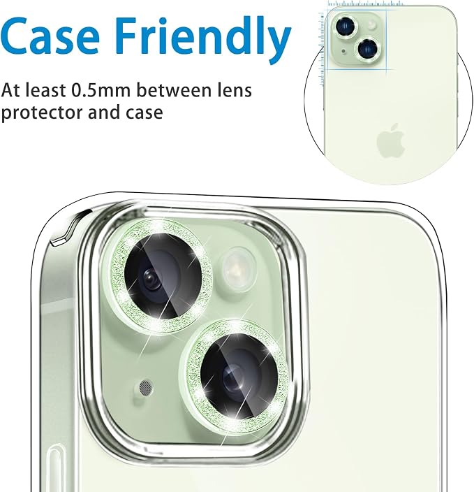Compatible with iPhone 15 & 15 Plus Camera Lens Protector, Bling Glitter Diamond Lens Cover 9H Tempered Glass Camera Cover Anti Scratch Shockproof Screen Protector Individual Metal Lens Ring - - Image 5