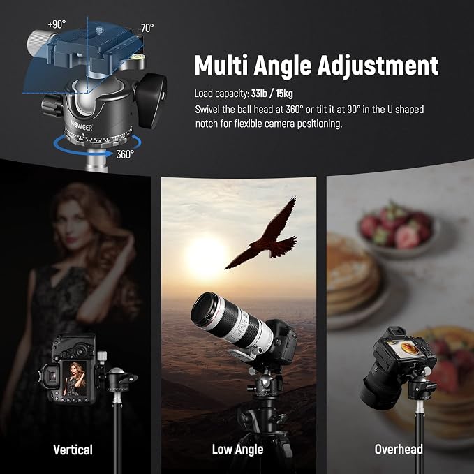 NEEWER Low Profile Camera Tripod Ball Head, 36mm Metal Panorama, GM36 | Compatible with Arca 1/4" Quick Release Plate, for Tripod Monopod Slider DSLR Camera Camcorder, Load Capacity: 33lb/15kg - Image 7