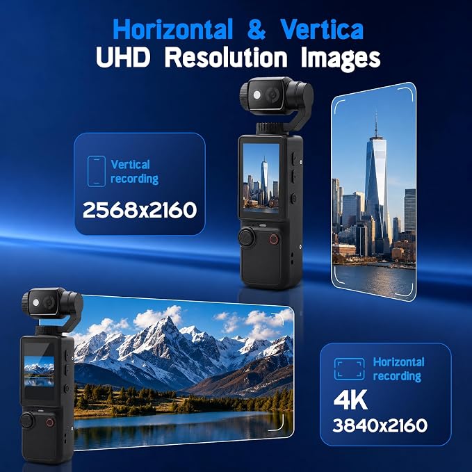 4K Handheld Camera for Vlogging 66M Small Pocket Tripod Body Cameras | 4K Video Recording&66M Photo | 180° Rotating Lens | 1.9in Screen | 5 Hours Working | Auto&Manual Focusing | Tripod, 16GB Card - Image 2